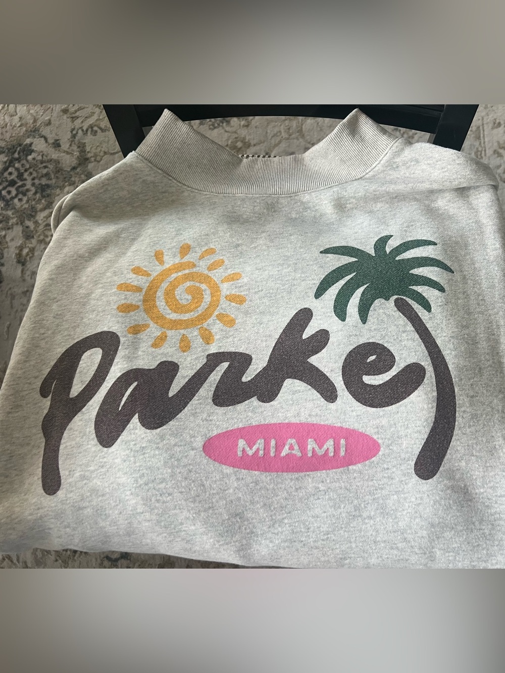 PARKE Miami Graphic Sweatshirt - Light Gray with Pink & Green Print